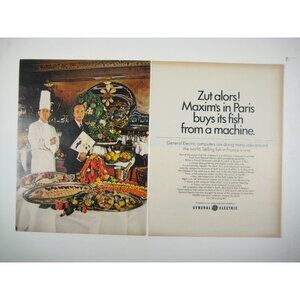 Vintage General Electric Maxim Paris Restaurant Ad 1960s ADVERT Print 2 Pages